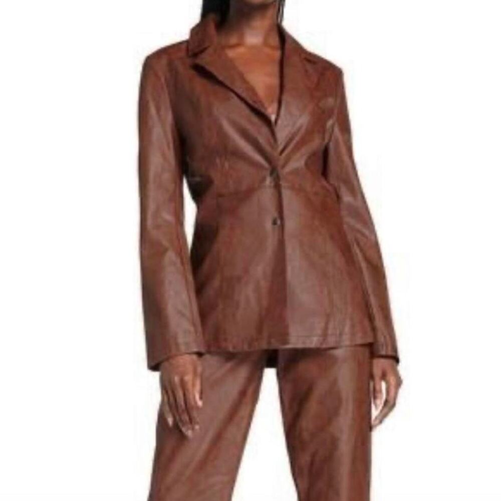 I AM GIA Carlina Faux Leather Blazer Jacket Brown Small
